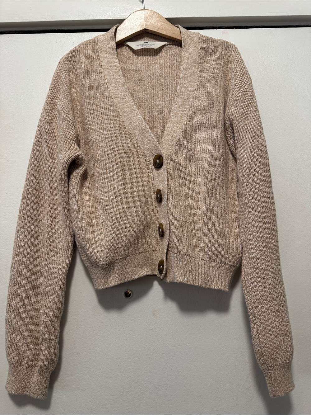 H&M Beige Knit V-Neck Button Cardigan